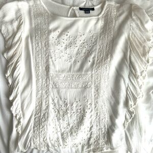 American Eagle White Flowy Sleeve Blouse